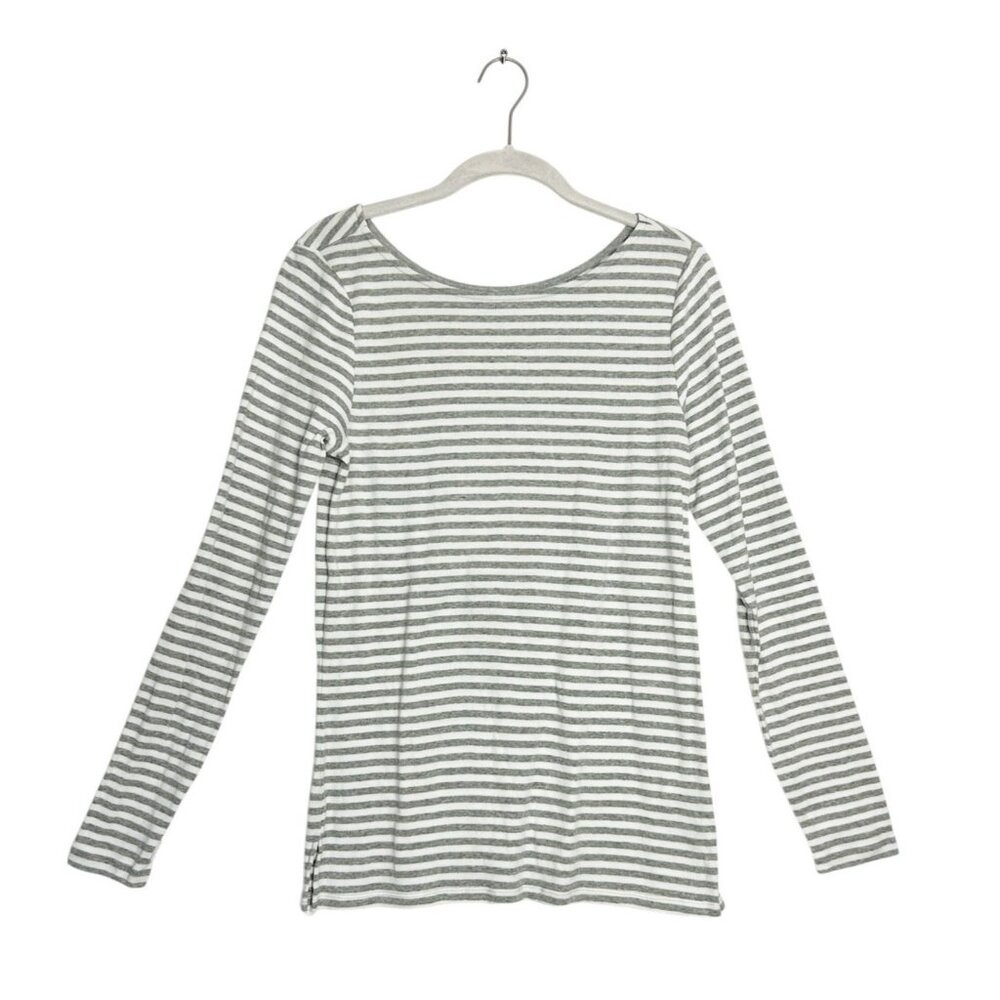 Gap Women's Stripe Super Soft Boat Neck Long Sleeve Top in Gray/White - Sz M